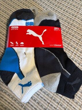 Puma Men's 6-Pack Quarter Crew Socks - Black, White, Blue, Gray